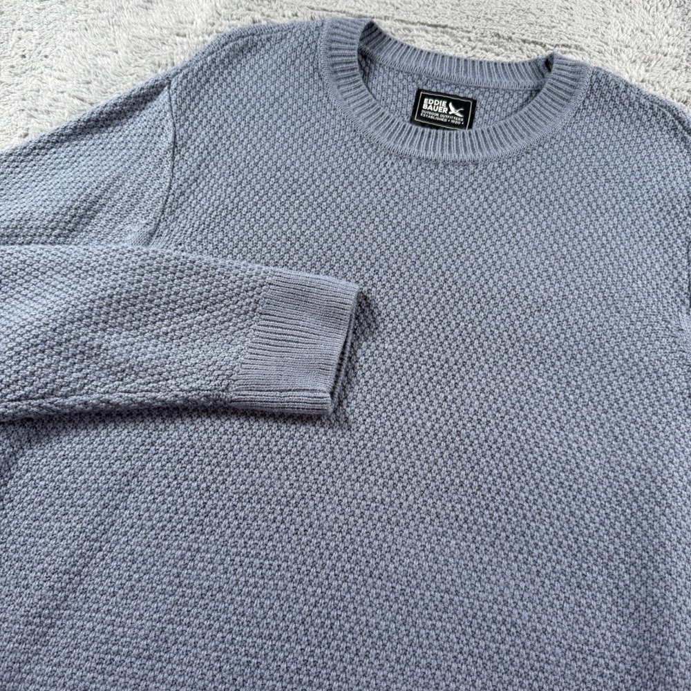 Eddie Bauer Mens Blue Gray Textured Knit Crewneck Sweater Size M Long Sleeve